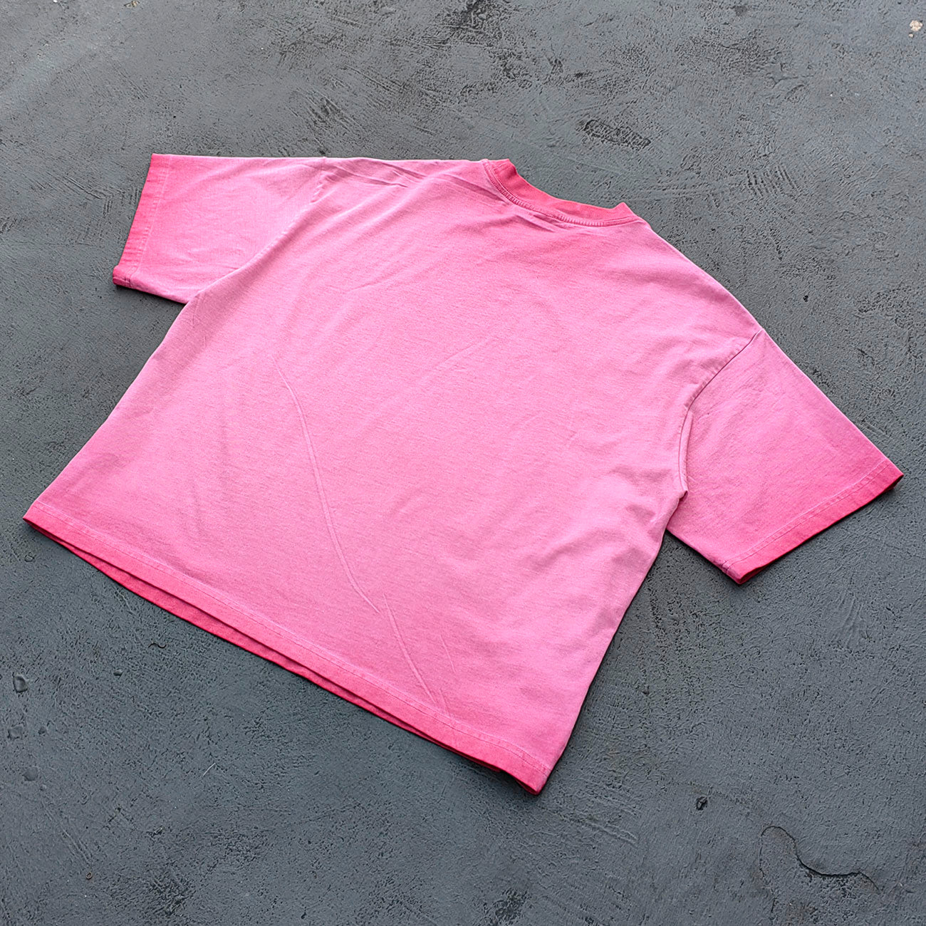 HUILI HDK Graphic Tee - Pink Gradient Acid Wash Vintage Magazine Collage Inside Out Exposed Stitch Y2K Streetwear