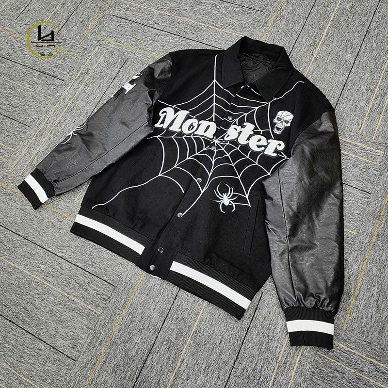 FACTORY high quality custom streetwear spider Skull chenille embroidery varsity jacket