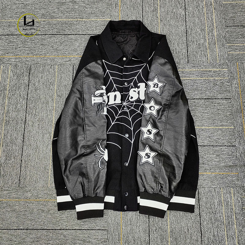 FACTORY high quality custom streetwear spider Skull chenille embroidery varsity jacket