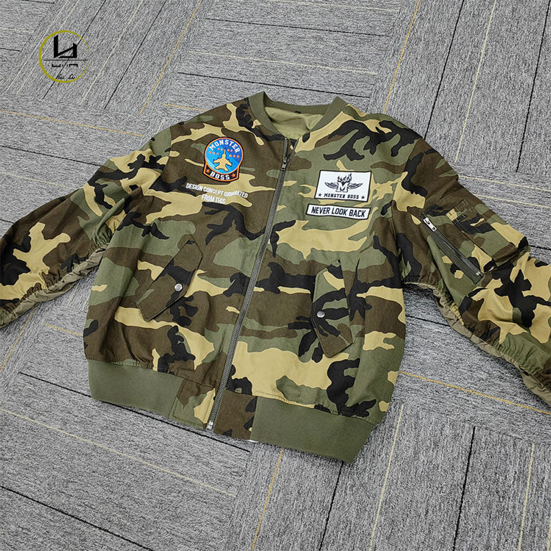 FACTORY custom applique embroidery fashion camouflage mens windbreaker jacket