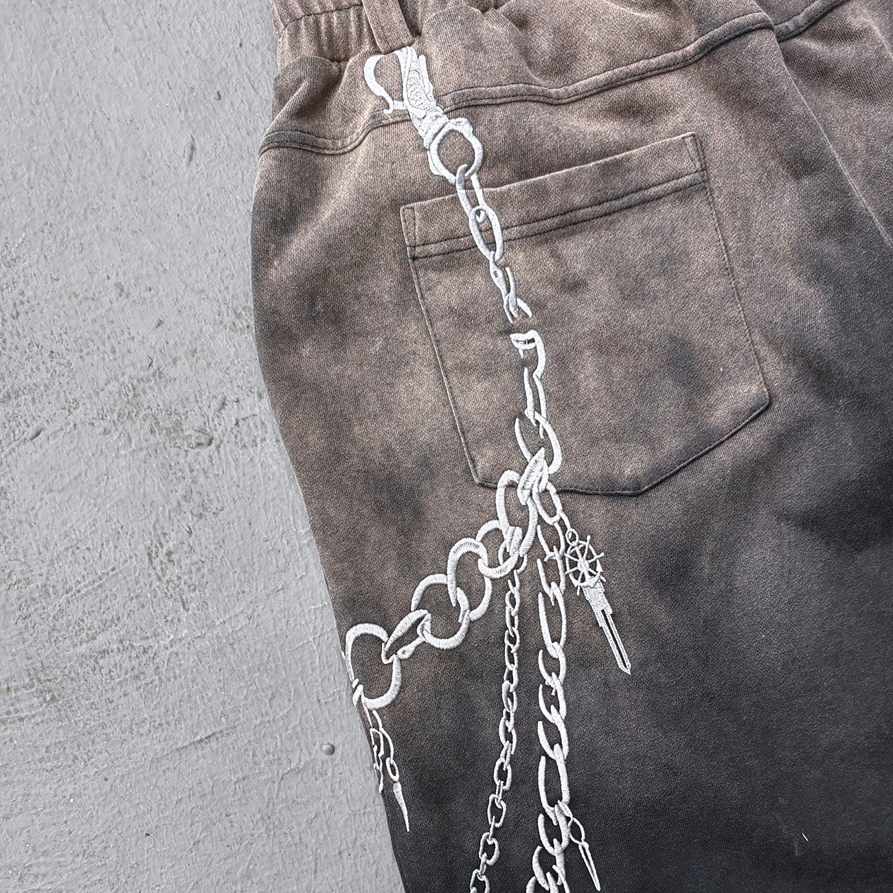 Chain Print Sweatpants - Black Brown Gradient High Waist Wide Leg Y2K Gothic Streetwear