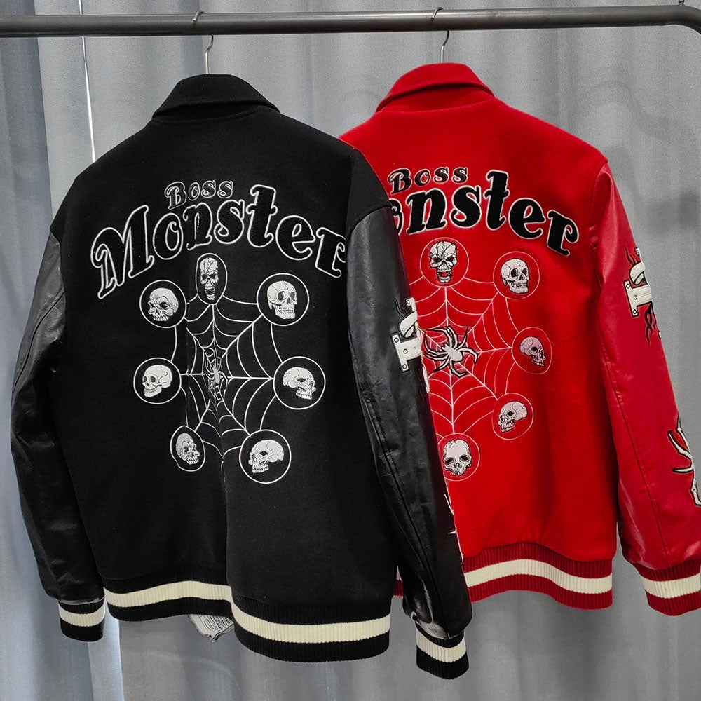 factory wholesale custom logo chenille embroidery letterman varsity jacket with leather sleeves
