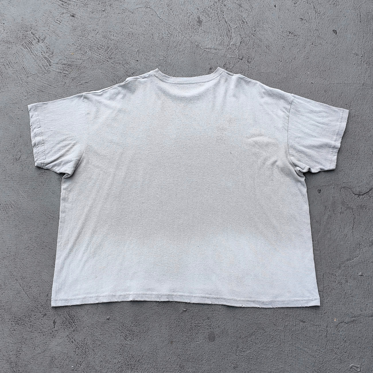 HUILI HDK Graphic Tee - Light Gray Dirty Wash Vintage Magazine Collage Print Distressed Ripped Raw Hem Y2K Streetwear