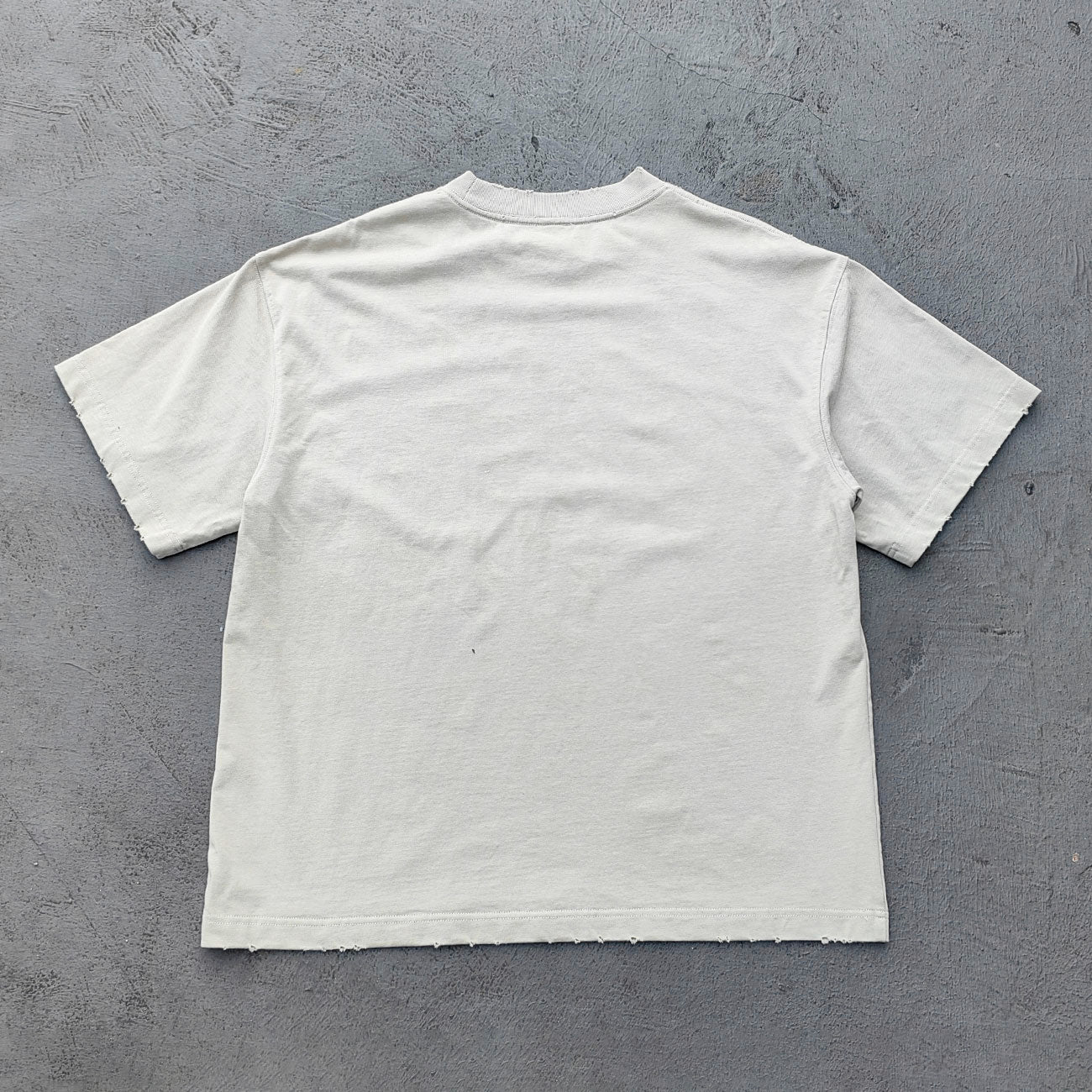 Glory Hdk Graphic Tee - Oatmeal Dirty Wash Vintage Magazine Collage Print Distressed Ripped Raw Hem Y2K Streetwear