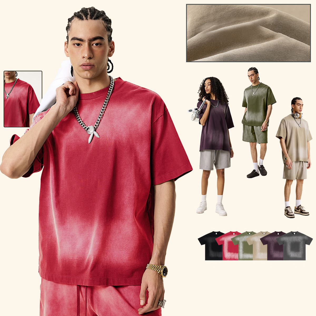 Hot sale sprayed monkey wash short-sleeved shirt for men pure cotton and old men's T-shirt