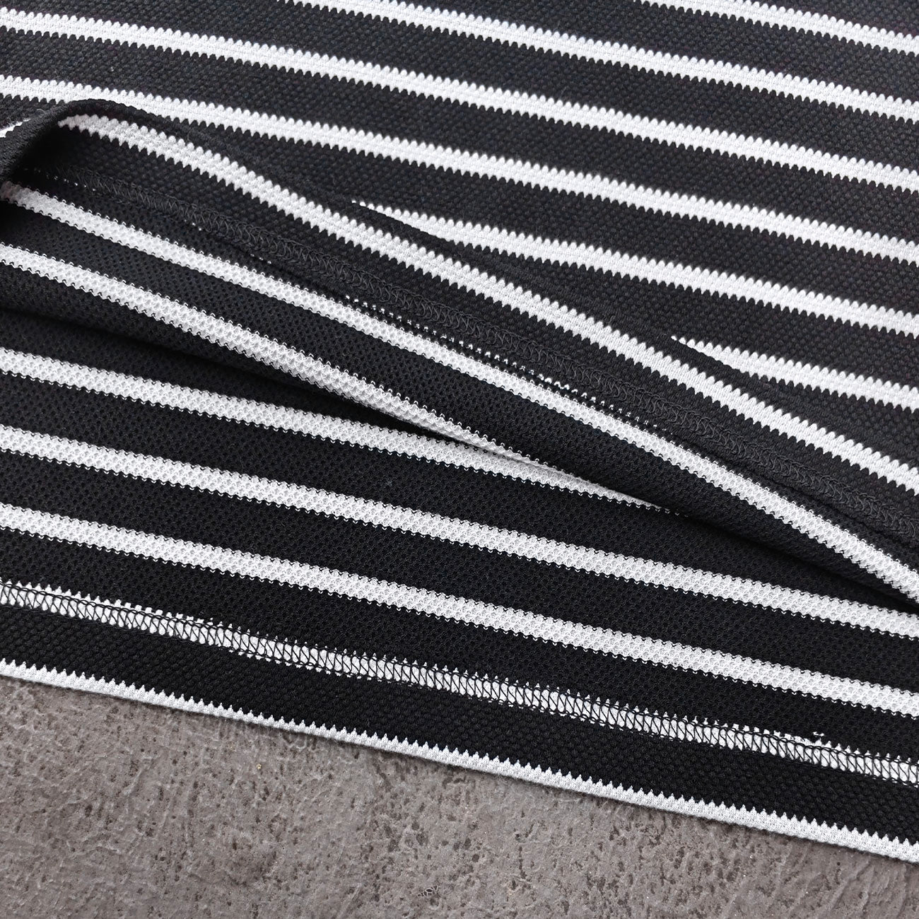 Black White Stripe Polo Shirt - Waffle Knit Collared Half Button HDK Badge Y2K Streetwear