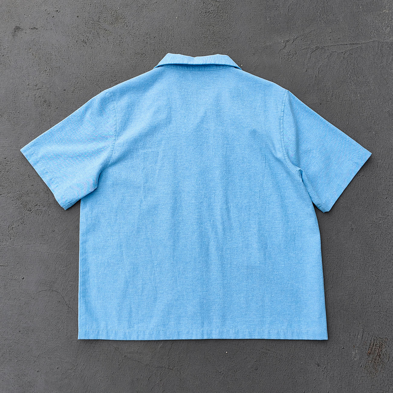 Light Blue Chambray Shirt - HDK Embroidered Half Zip / Camp Collar Y2K Streetwear
