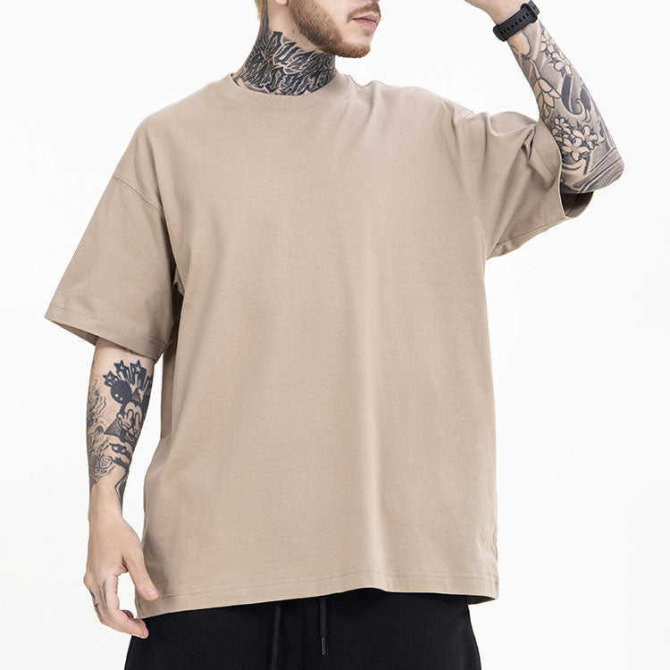 Huili manufacturer heavy earth color shoulder 230g Xinjiang cotton oversize American cotton solid color T-shirt for men and women