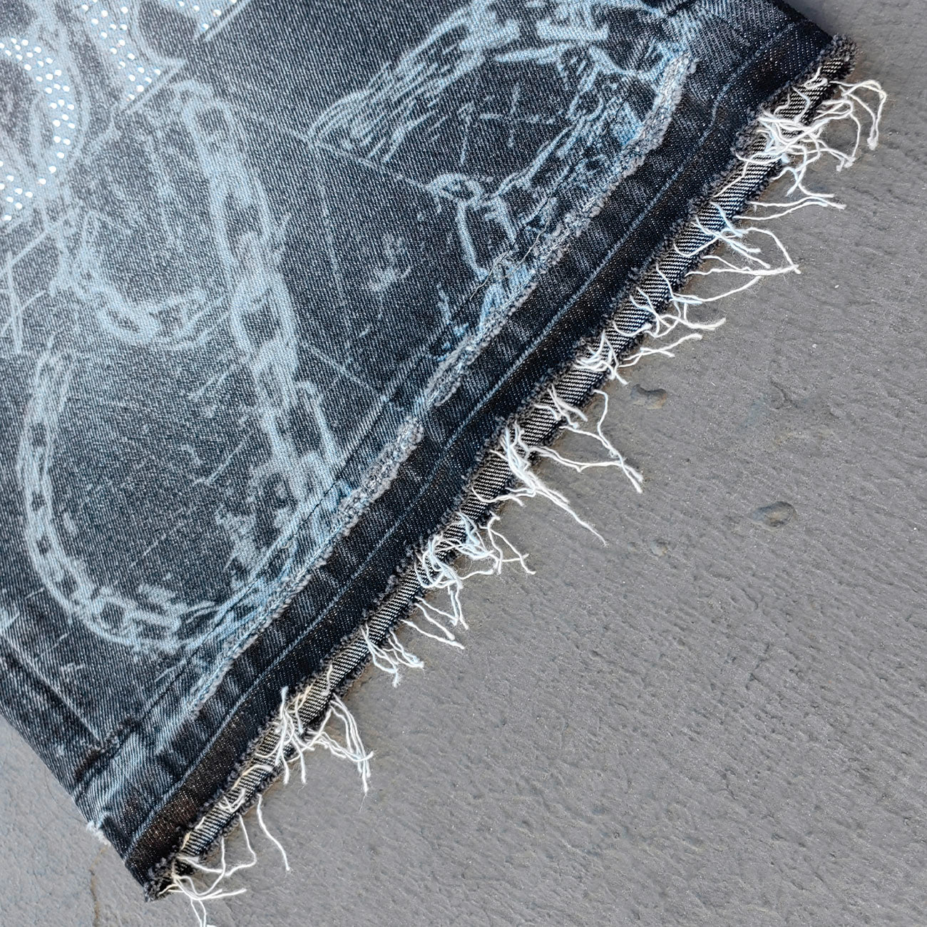 Religious Print Denim Shorts - Rhinestone Cross Y2K Baggy Black Jorts