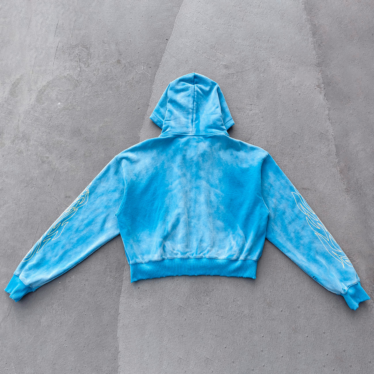 Flame Print Zip Up Hoodie - Distressed Ripped Acid Wash Y2K Streetwear