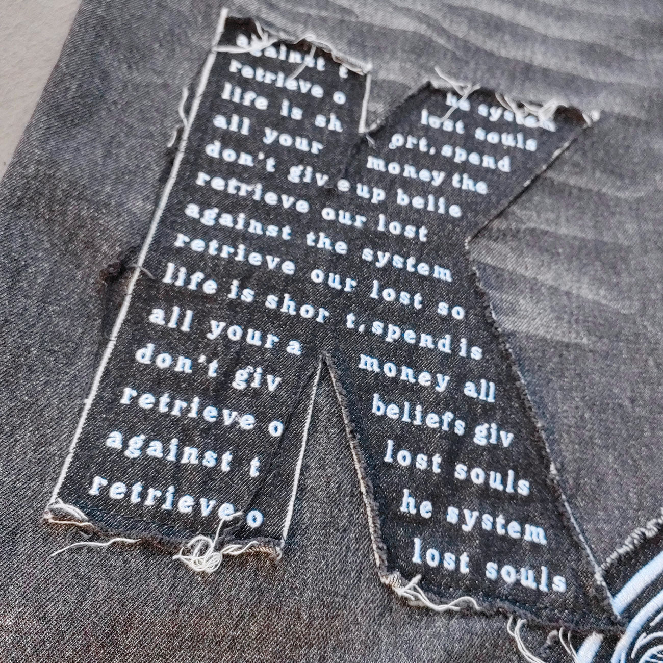 Gothic Patchwork Jeans - Religious Cathedral Black Wash Y2K Streetwear