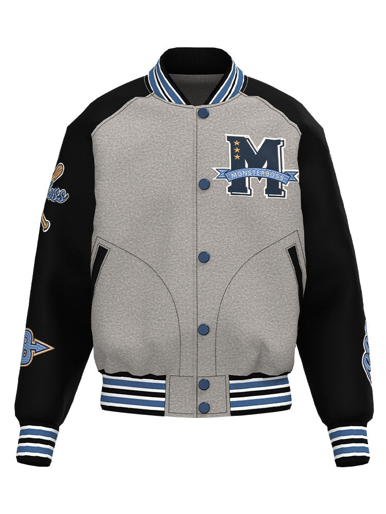 factory wholesale custom logo chenille embroidery letterman varsity jacket with leather sleeves