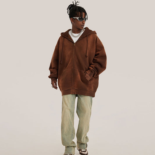 Huili manufacturer washed monkey gradient Expo velvet zipper hoodie American retro brand man