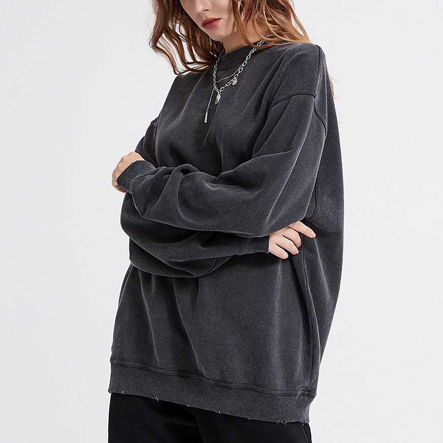 420g heavy round neck fur circle vintage hoodie washed to make old worn pull-over fashion hoodie