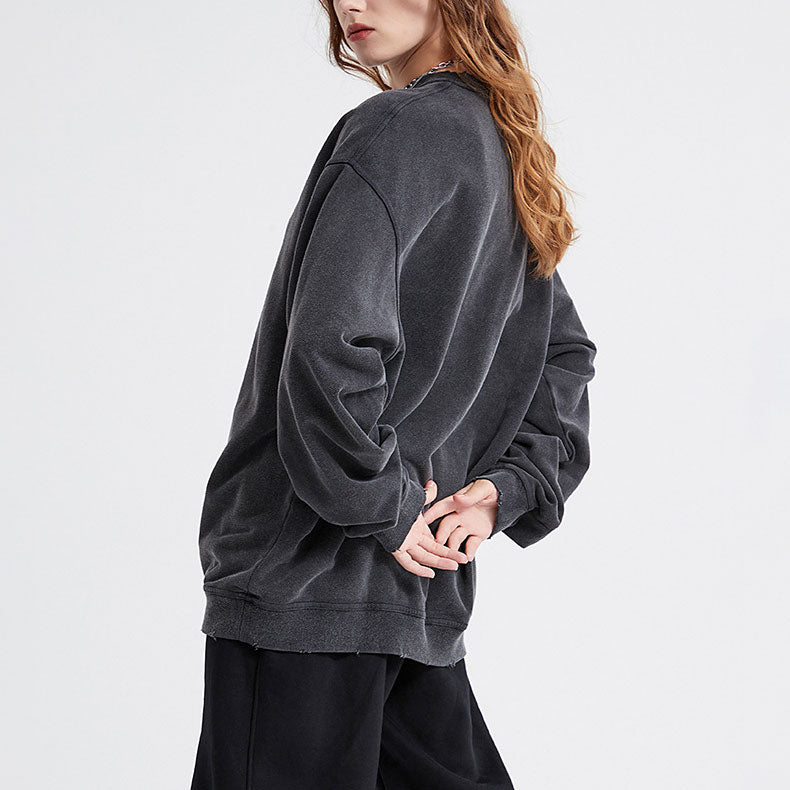 420g heavy round neck fur circle vintage hoodie washed to make old worn pull-over fashion hoodie