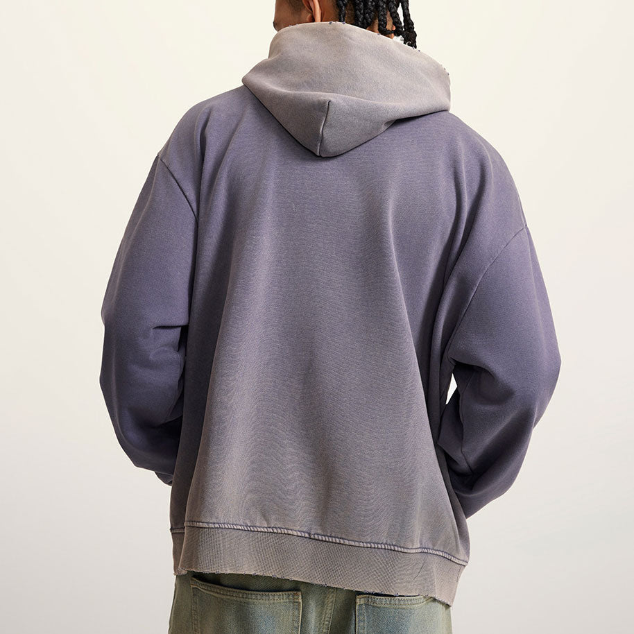 Huili manufacturer American heavy wash edge printed hoodie men's loose high street fashion hoodie