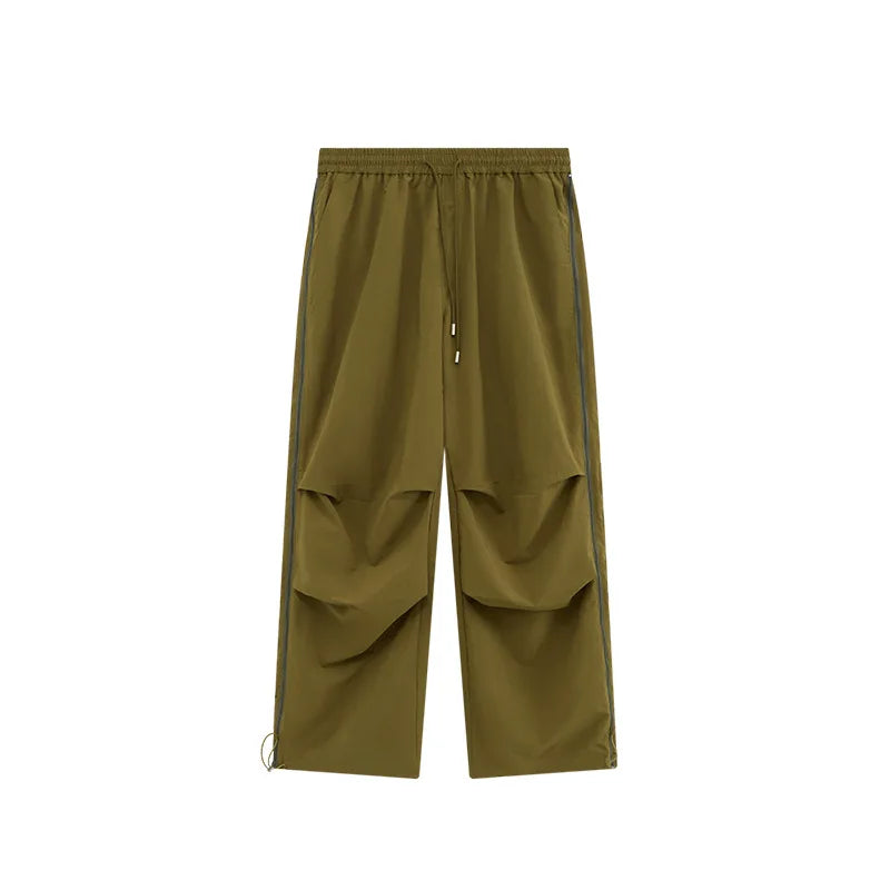 Side Zip Design Oversized Fit Unisex Nylon Track Pants Elastic Waist Men Baggy Wide Leg Parachute Pants