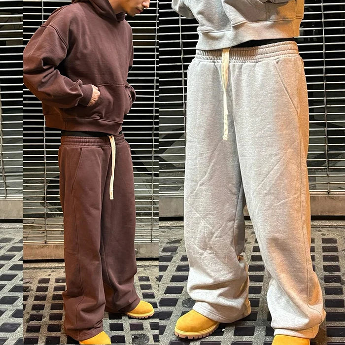 Custom Heavyweight 500 GSM Cotton Fleece Track Flared Jogger Men Print Logo Wide Straight Leg Baggy Sweatpants For Men
