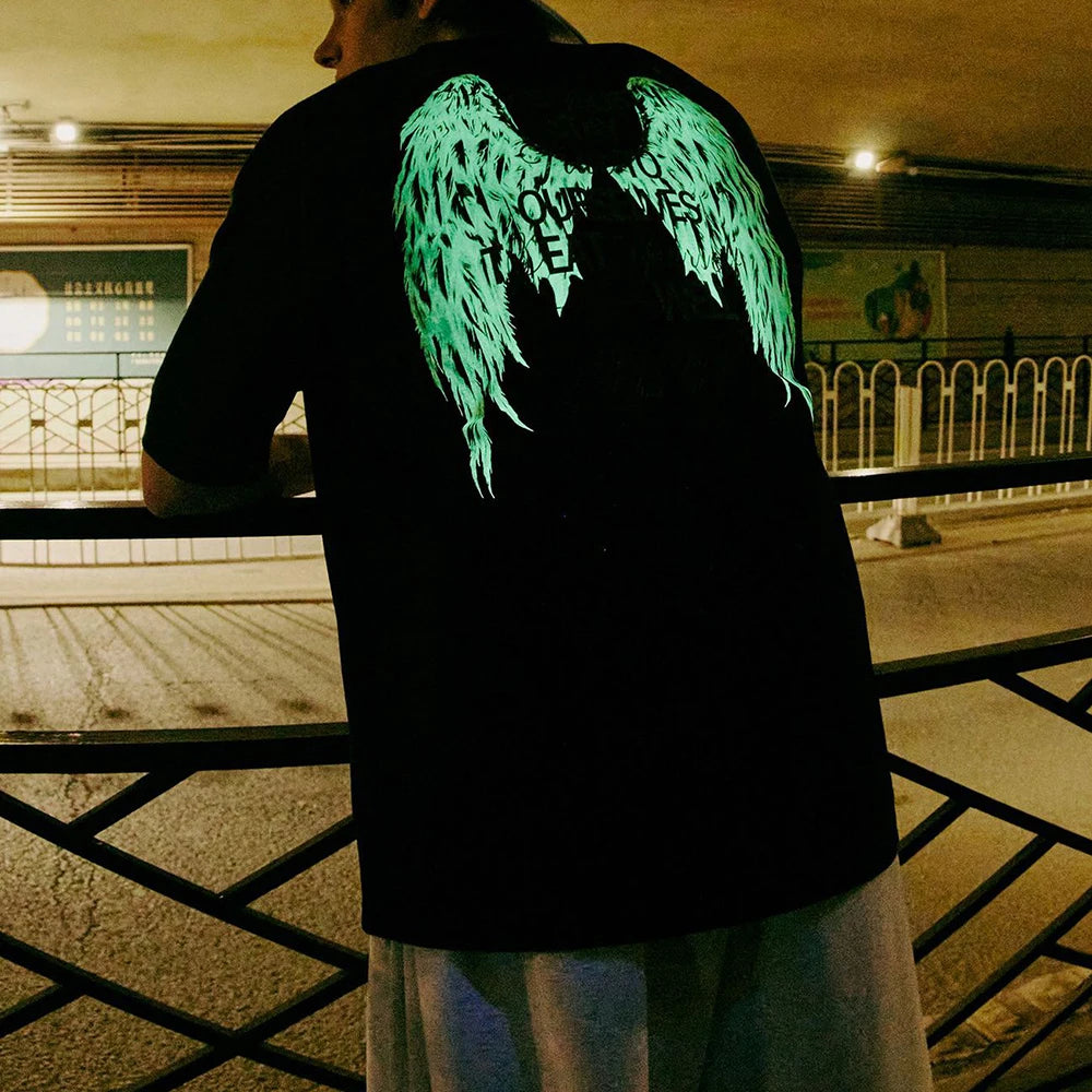 Summer 200 Gsm Heavyweight Cotton Unisex Oversized Tshirts Custom Screen Printing Men Luminous Printed Boxy T Shirt