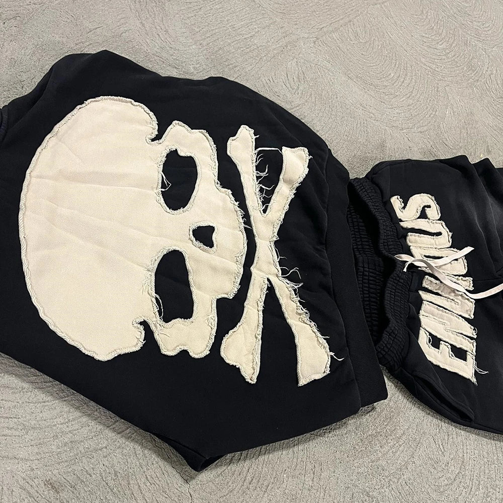 Winter New Arrival Heavyweight Cotton Two Piece Sets Tracksuit Sweatsuit Men Applique Logo Patched Hoodie Sweatpants Sets