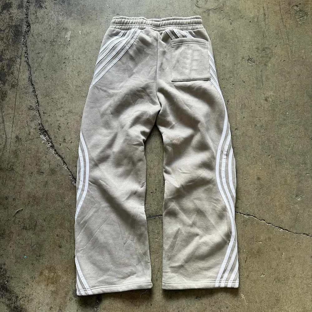 Streetwear Heavyweight Cotton Jogger Sweat Pants Custom Striped Side Men Wide Leg Baggy Sweatpants