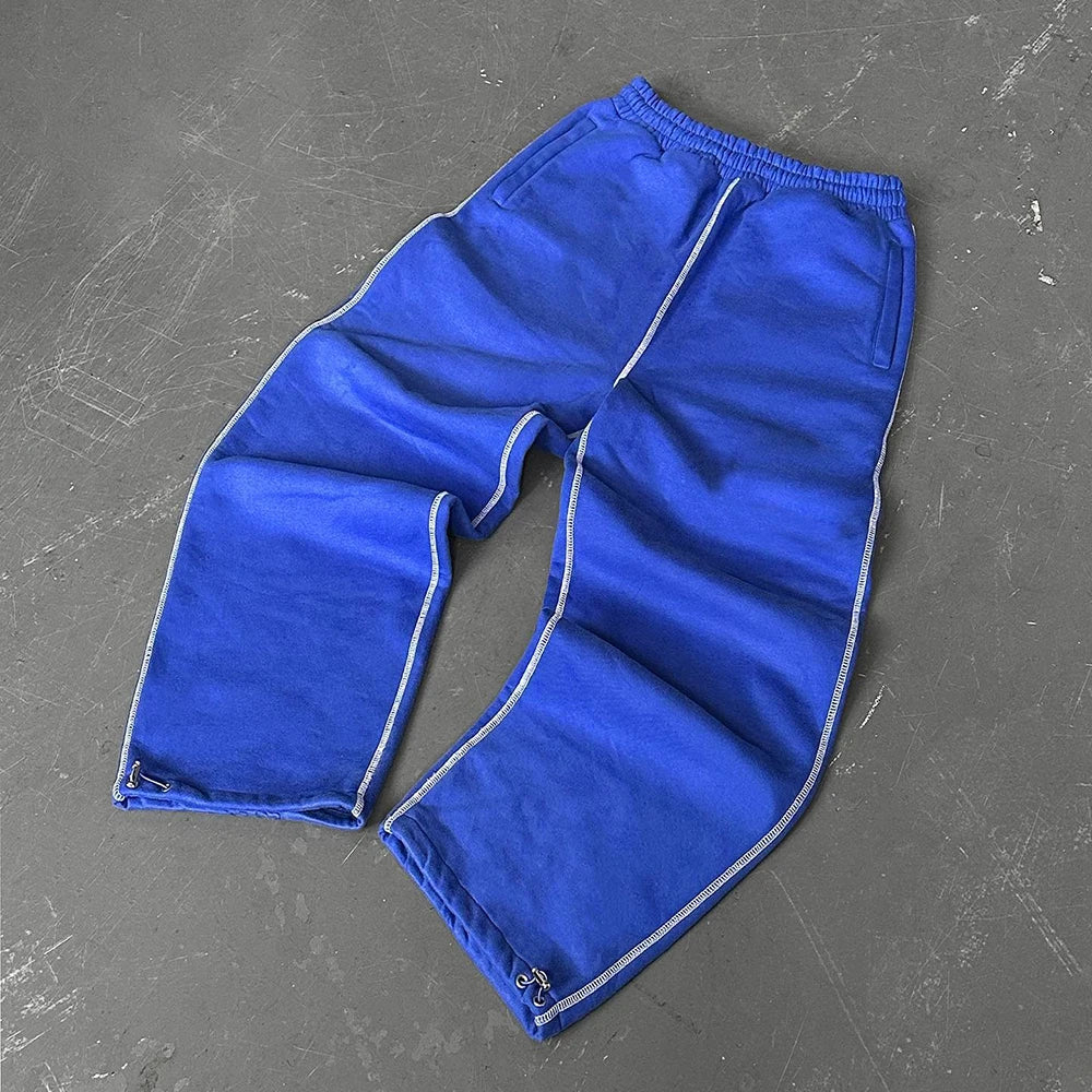 Unisex Oversized Blank Cotton Jogger Pants Men Custom Contrast Stitching Men Straight Wide Leg Heavyweight Sweatpants