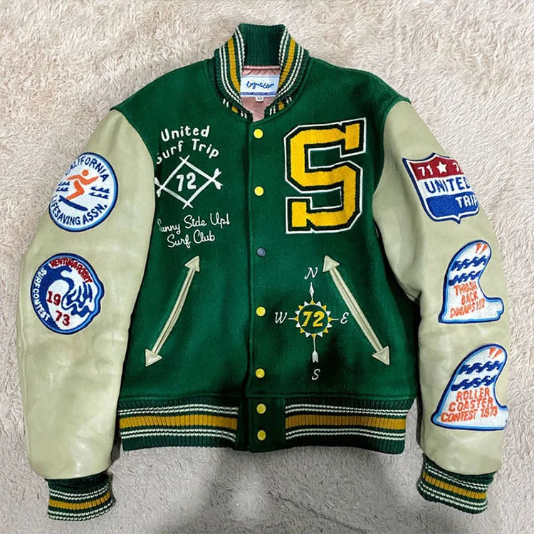 Woolen Leather Sleeve appliques Patchwork Varsity Men's Jacket Chenille Embroidery Badge Letterman Baseball Jacket Custom