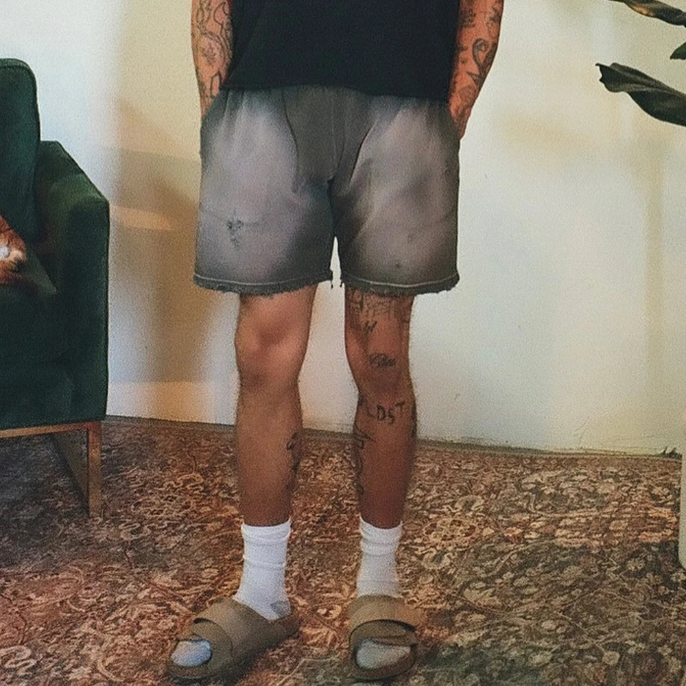 Heavyweight Cotton Streetwear Shorts Men Custom Vintage Washed Thick Cotton Sunfaded Sweat Shorts