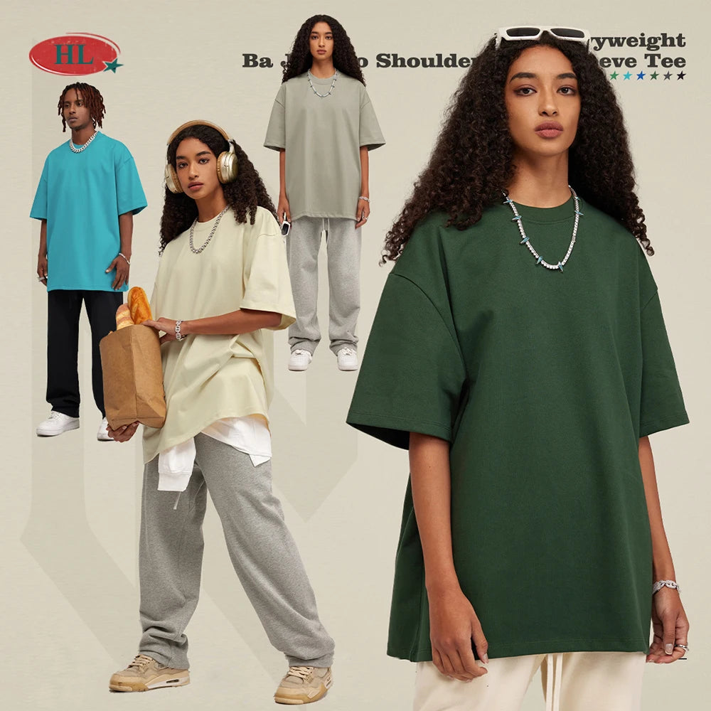 Unisex Oversized T Shirts Short Sleeve Men Solid Color Blank Heavyweight Cotton Basic T Shirt