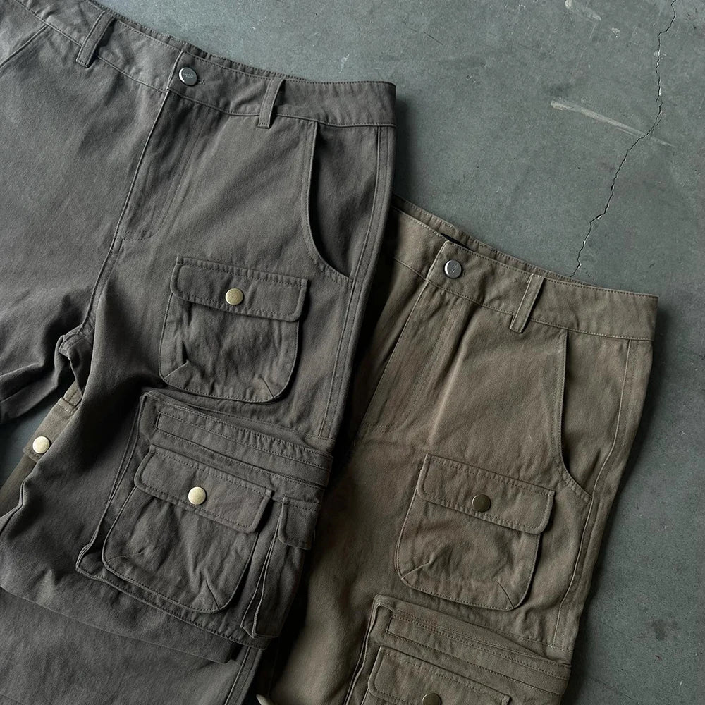 Professional Custom Streetwear Cargo Pants Men Heavyweight Double Knee Big Pockets Tactical Pants