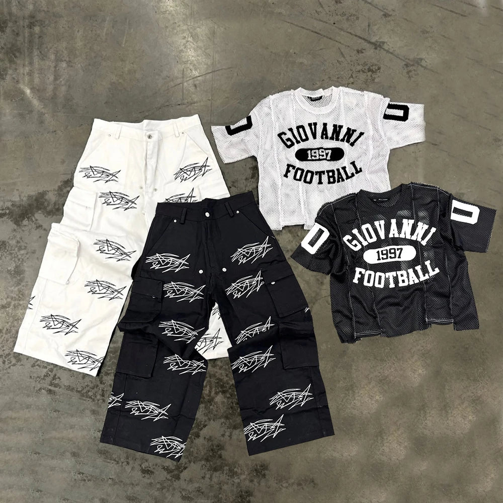 Custom Logo Printing Thick Cotton Work Pants Men Oversized Wide Leg Baggy Cargo Pants