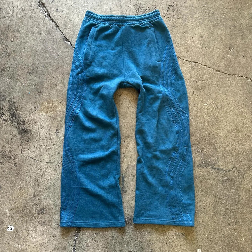 Thick Cotton French Terry Track Pants Men Custom Striped Design Wide Leg Sweatpants
