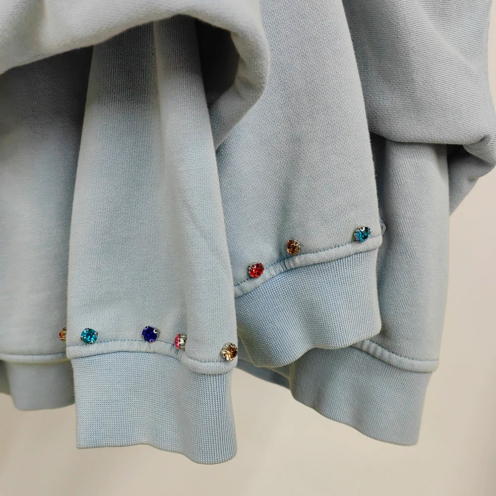 400 Gsm Heavyweight Cotton French Terry Hoodies Custom Logo Print Sunfaded Vintage Wash Men Zip Up Boxy Rhinestone Hoodie