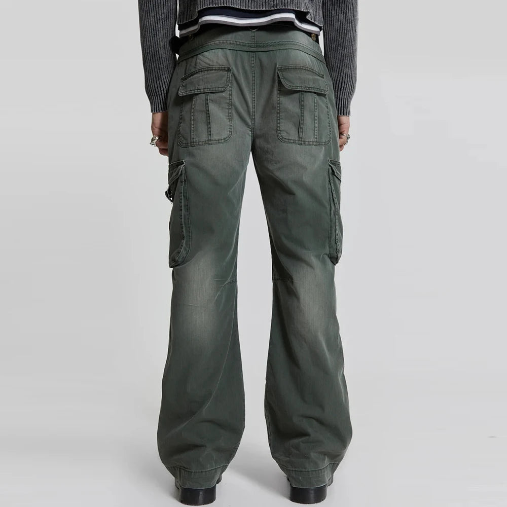 Straight Leg Streetwear Work Pants Trousers Thick Cotton Men Casual Plain Twill Cargo Pants