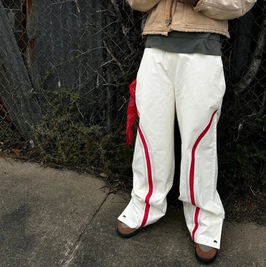 New Arrival Elastic Waist Nylon Pants Men Custom Striped Design Straight Wide Leg Oversized Track Pants