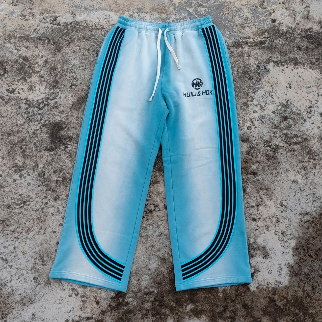 Heavyweight Cotton Vintage Washed Wide Leg Sewatpants Custom Embroidery logo Men Striped Trimmed Sunfaded Baggy Sweatpants