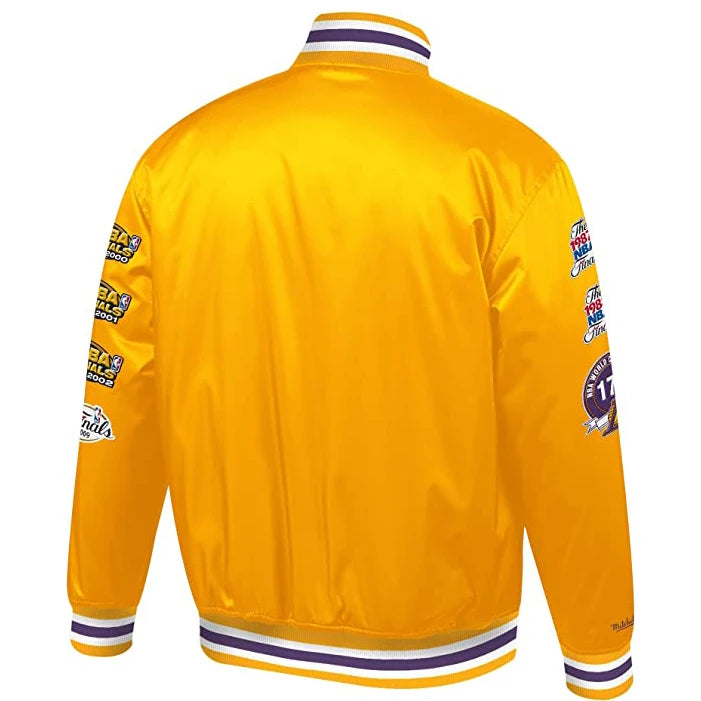 Factory Directly Custom basketball team chenille patched embroidery logo Mens Gold Long Sleeve Satin Jacket