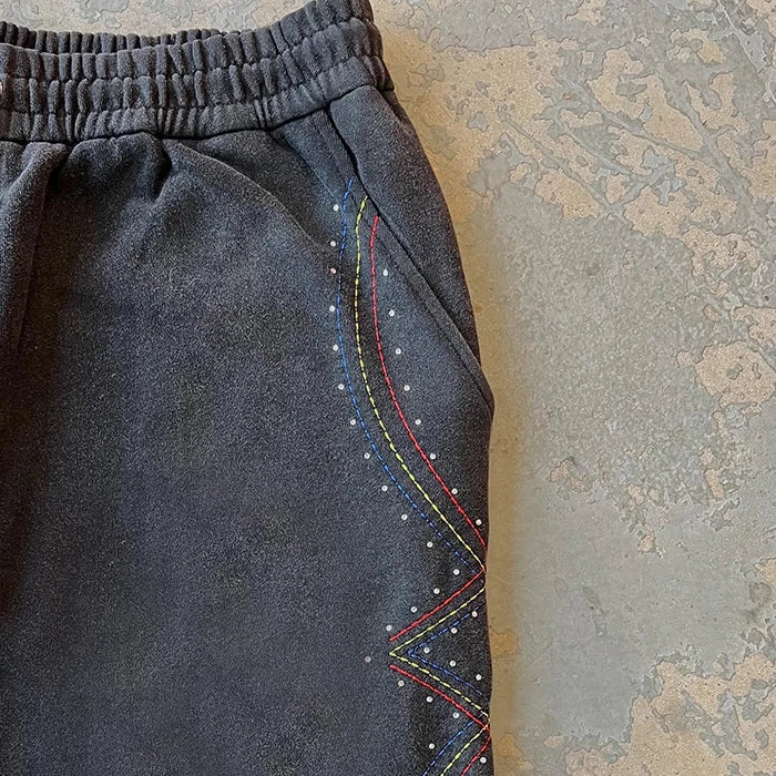 Heavyweight Cotton Unisxe Oversized Straight Leg Track Sweat Pants Men Custom Rhinestone Vintage Washed Baggy Sweatpants