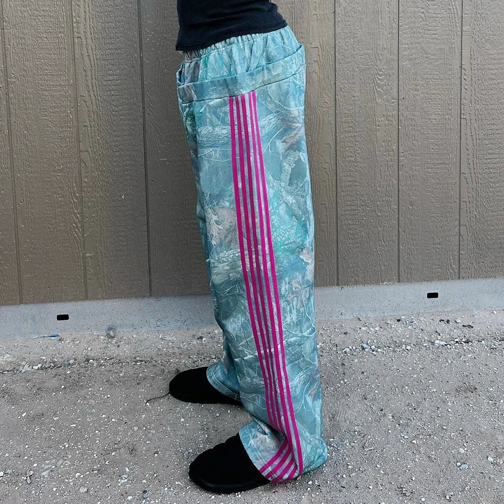 Oversized Striped Side Thick Cotton Track Pants Men Custom Allover Printed Wide Leg Camo Sweatpants