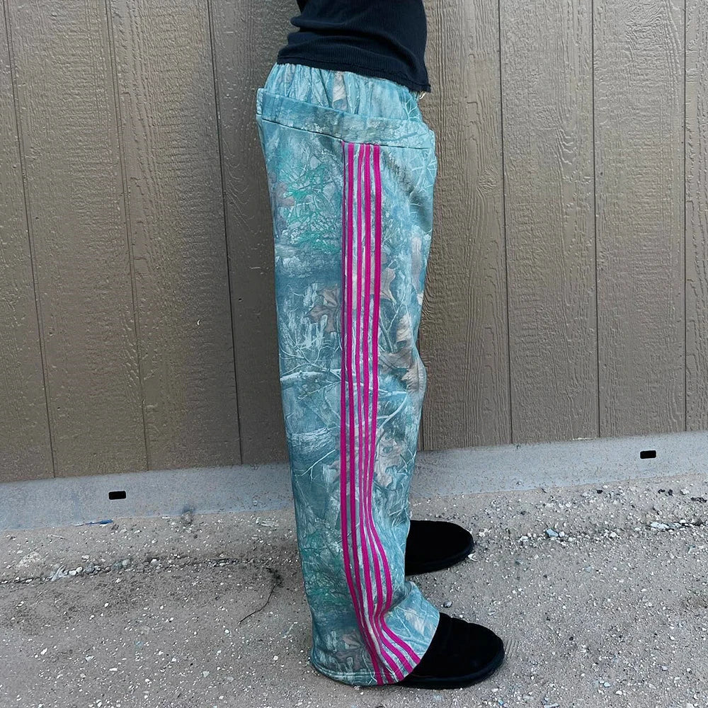 Oversized Striped Side Thick Cotton Track Pants Men Custom Allover Printed Wide Leg Camo Sweatpants