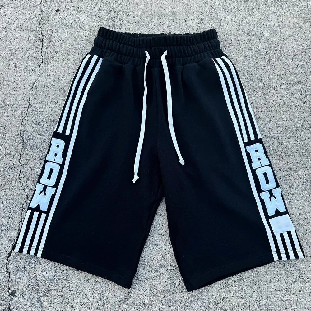Factory New Design Embroidery Logo French Terry Sweat Shorts Elastic Waist Men Striped Side Thick Cotton Shorts