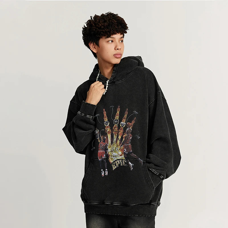Wholesale Acid Hoodie Washed With Stylish Stone Washed With Custom DTG Print Acid Wash Unisex Hoodie