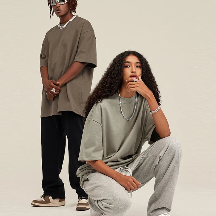 Unisex Oversized T Shirts Short Sleeve Men Solid Color Blank Heavyweight Cotton Basic T Shirt