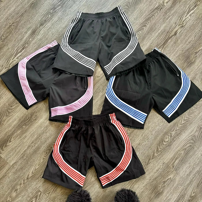 Elastic Waist Unisex Summer Streetwear Nylon Shorts Custom Striped Design Men Gym Shots