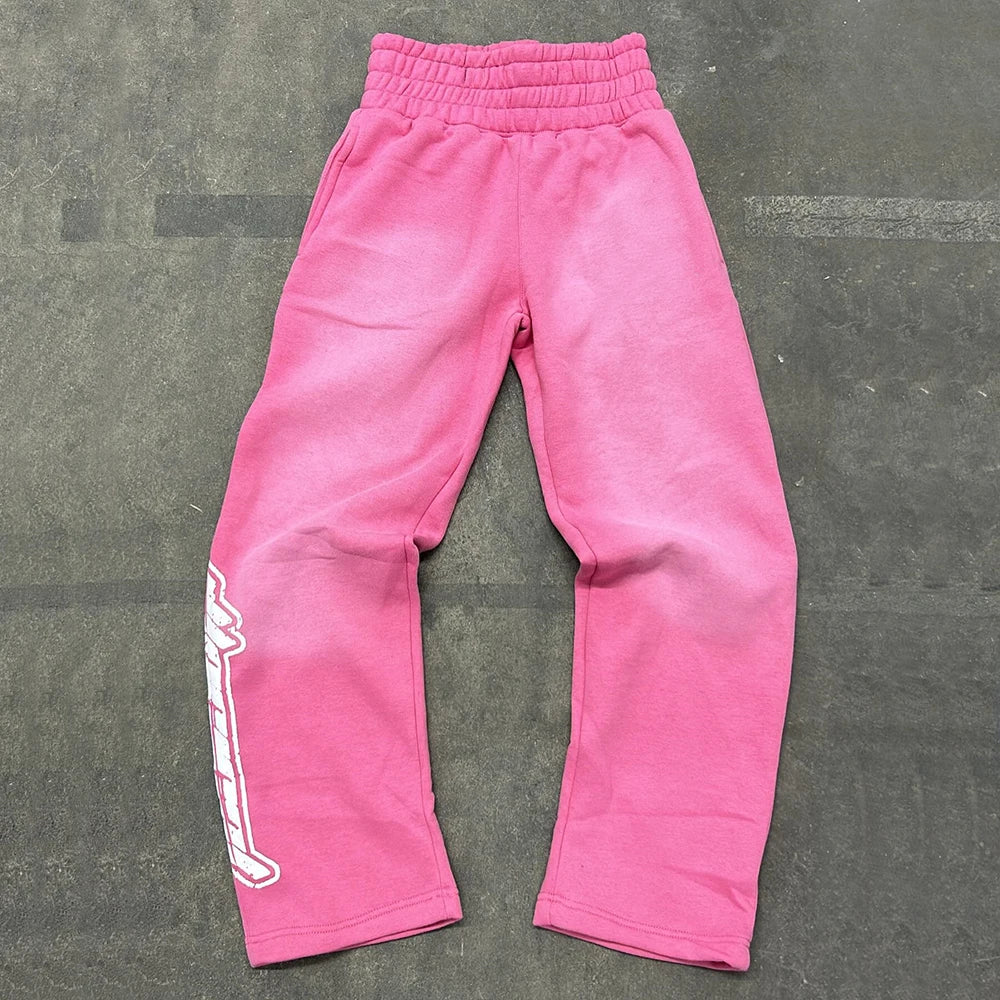 Screen Printing Logo Sweat Pants Men Custom Wide Waist Vintage Washed Straight Leg Sun Faded Sweatpants