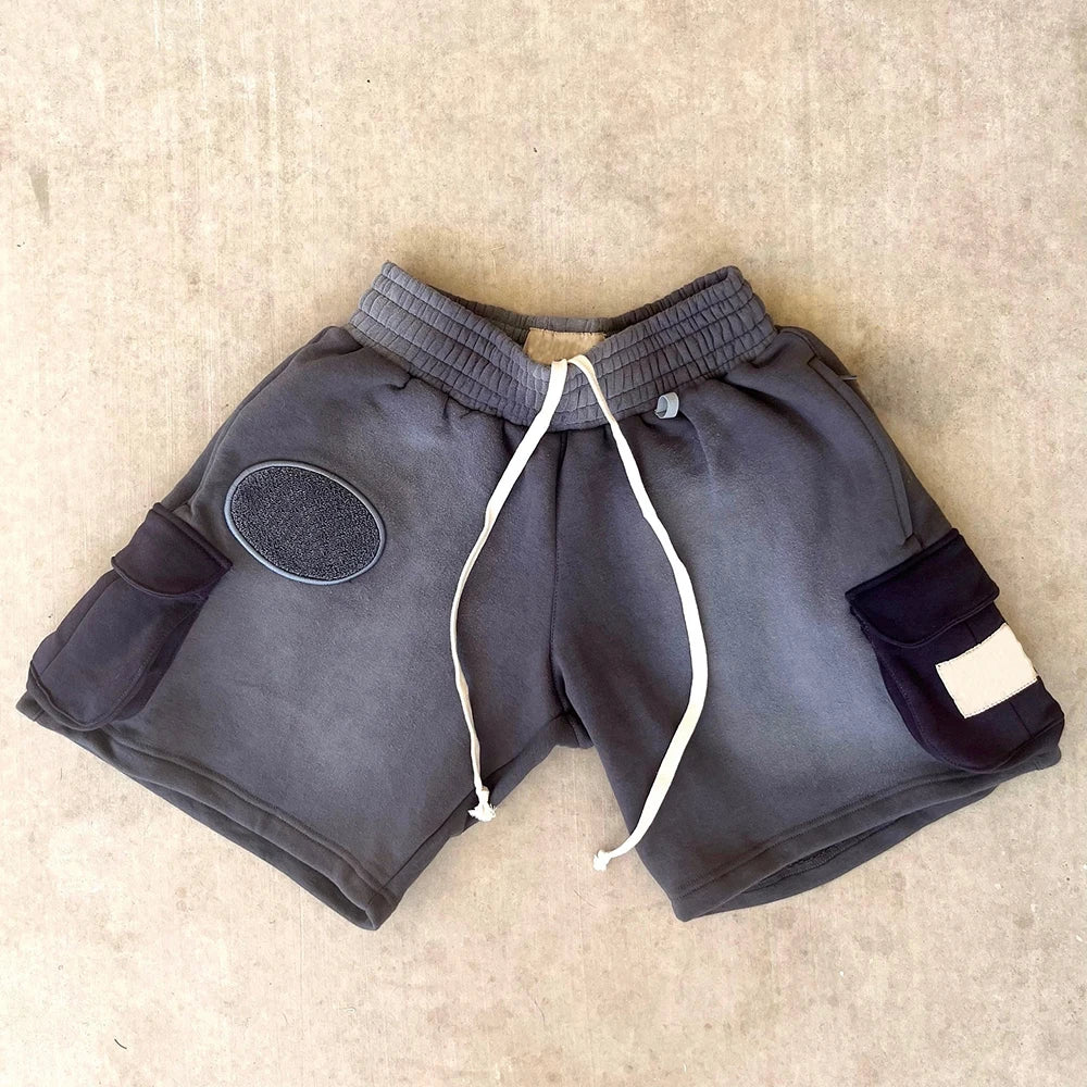 Manufacturer Oem Chenille Applique Embroidery Patched Shorts Men Vintage Washed Sun Faded 100% Cotton Sweat Shorts