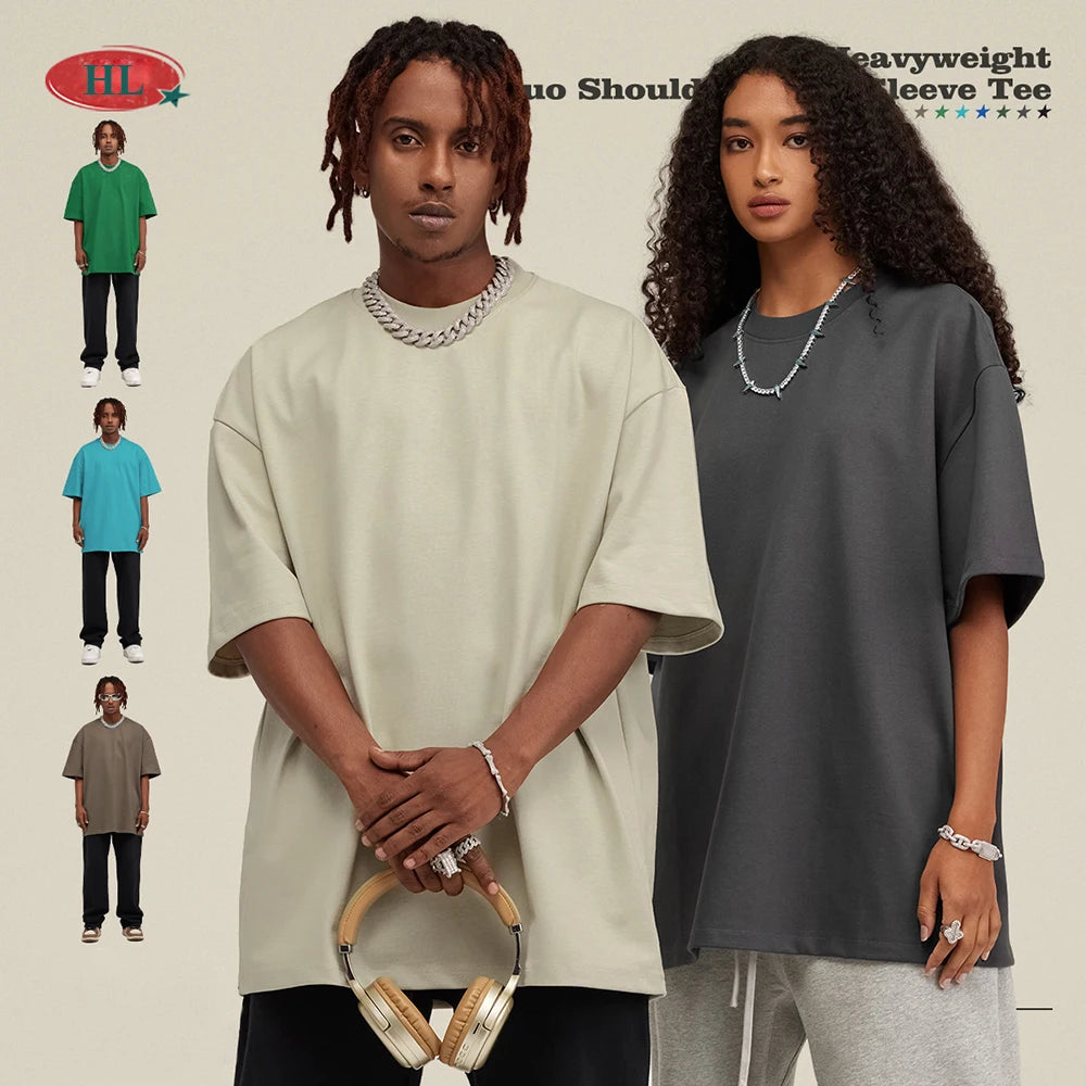 Unisex Oversized T Shirts Short Sleeve Men Solid Color Blank Heavyweight Cotton Basic T Shirt