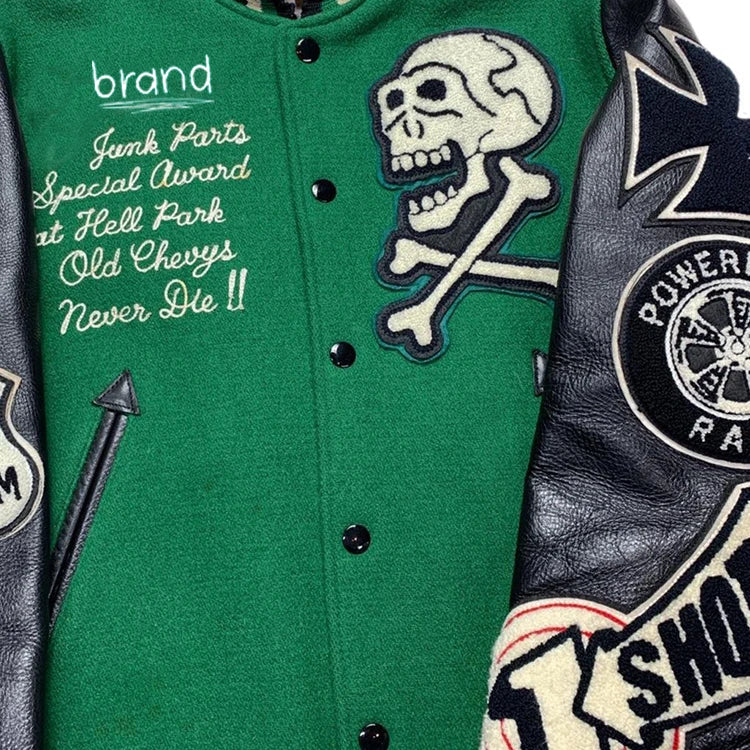 factory manufacture high quality college letterman baseball jacket custom embroidery mens varsity jacket with leather sleeves