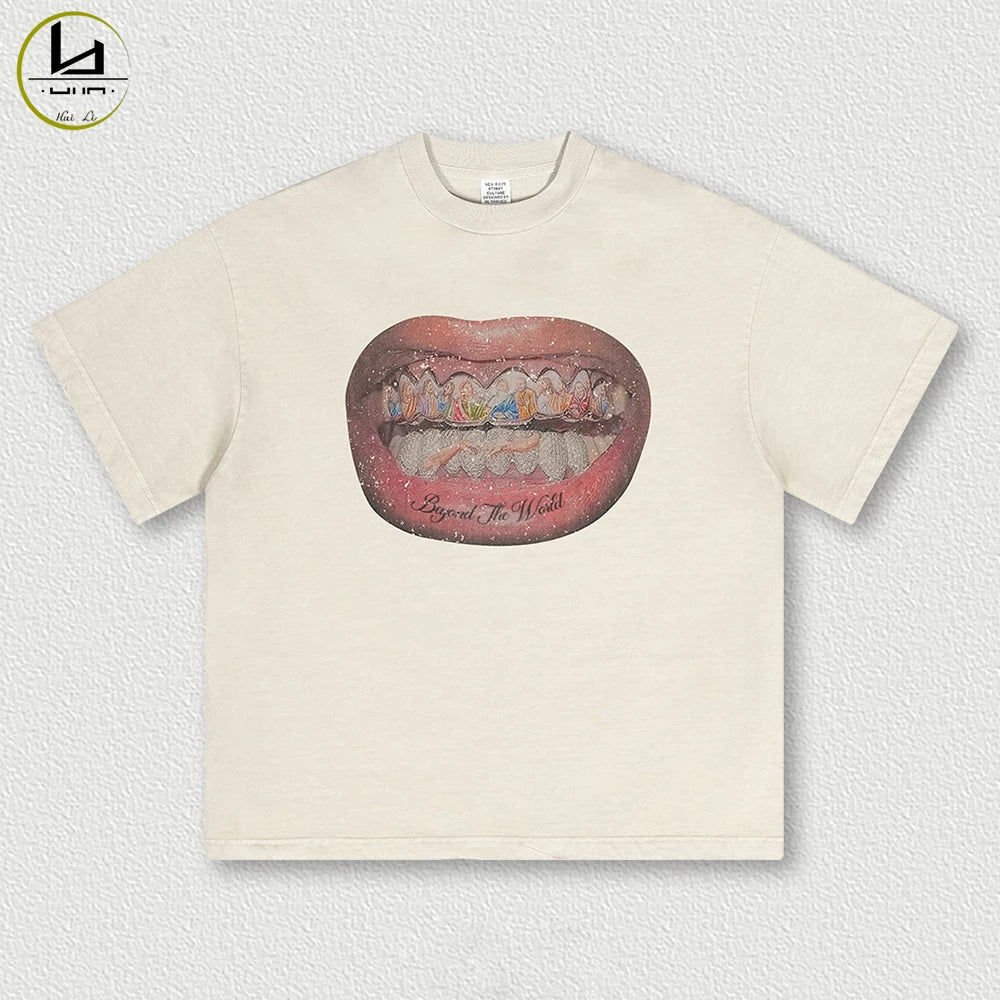 High Street Oversized Fit Unisex Dtg Printed Graphic Tees Custom Vintage Cotton Men 310Gsm Heavyweight T Shirt