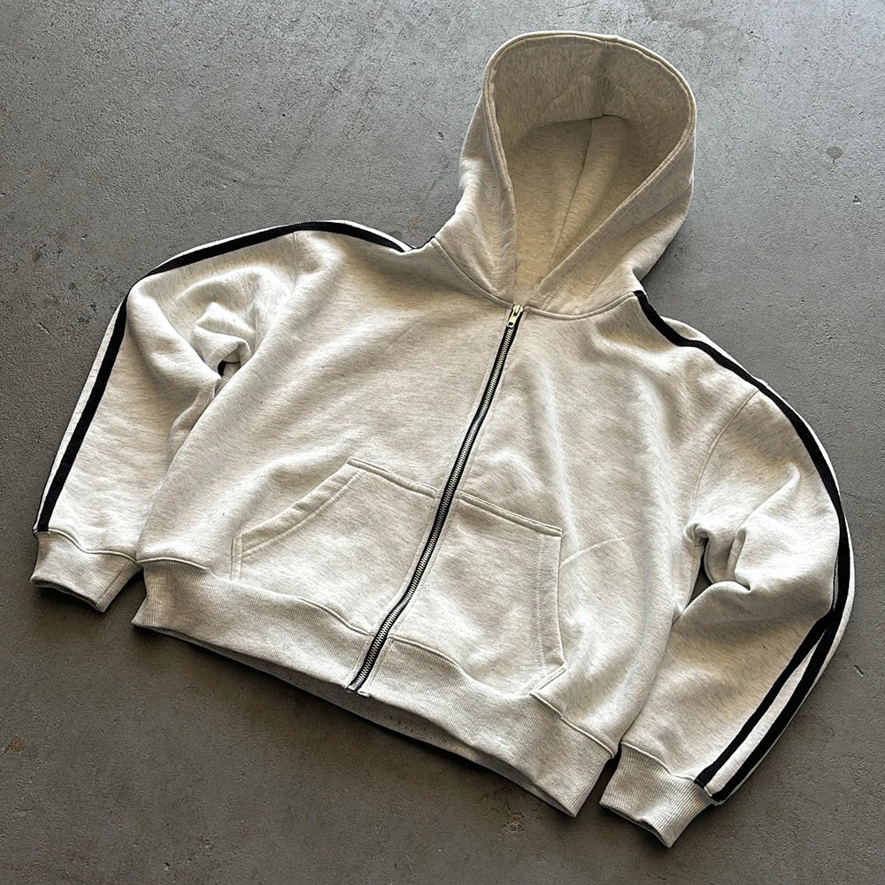 Heavyweight Cotton Unisex Loose Fit Two Piece Sets Tracksuit Custom Logo Printing Men Zip Hoodie Wide Leg Sweatpants Sets